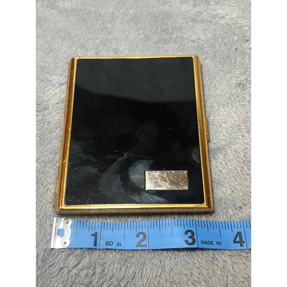 Vintage Japanese Black Enamel Gold Tone Cigarette Case Slim Banning Snickoui - Picture 7 of 8